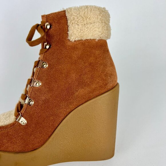 Jessica Simpson Maelyn Brown Suede Wedge Bootie Shearling Lace Up Zip size 8 - Picture 12 of 16